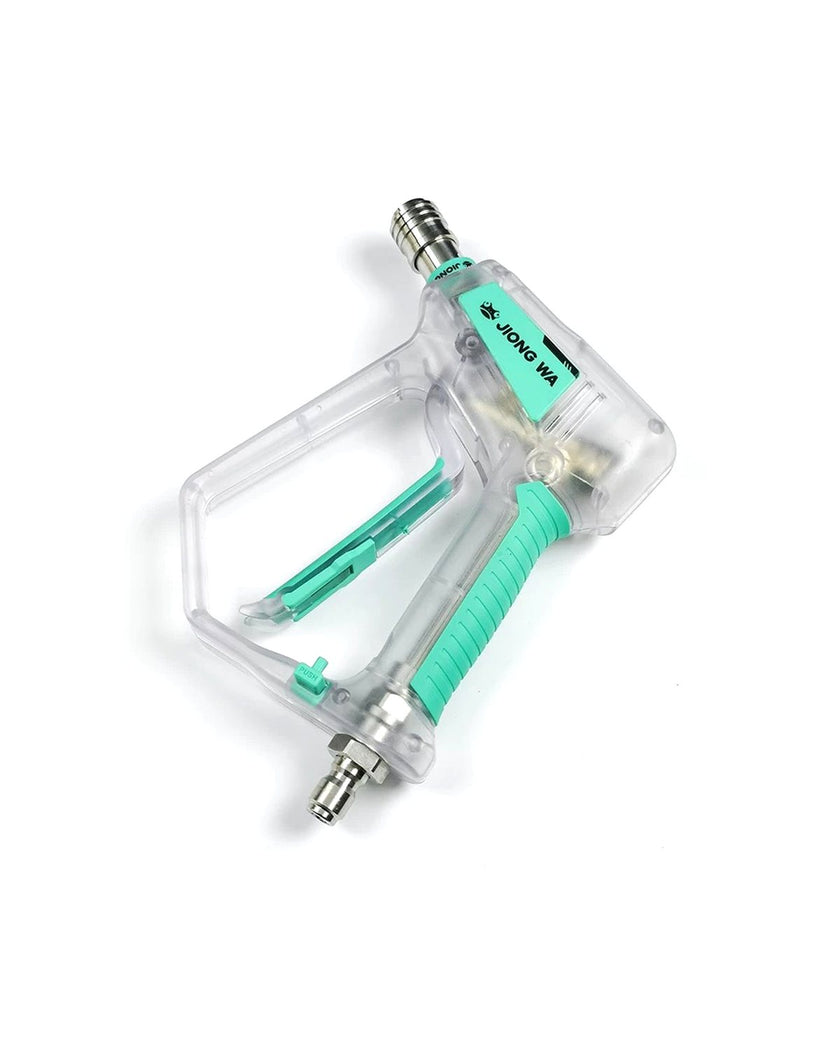 白底上的透明 JIONG WA W06 水枪,1/4 快接头,尾部为 3/8 公插头
