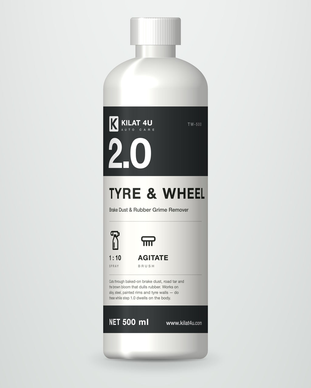 2.0 TYRE & WHEEL 500 ml bottle, front