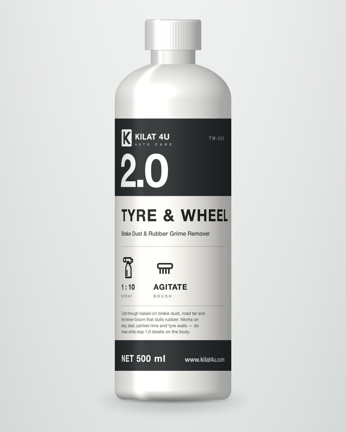 2.0 TYRE & WHEEL 500 ml bottle, front