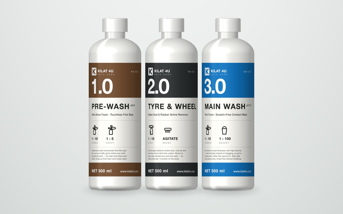Three Kilat 4U bottles side by side, in the order you use them